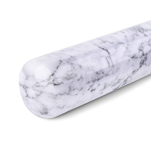 Flexzion Rodillo Francés de Mármol de Amasar, 30 cm (Blanco) con Base de Soporte de Madera, Accesorios de Cocina para Hornear para Donut, Galleta, Pastel, Pasta, Pizza, Masa, Fondant, Pastelería