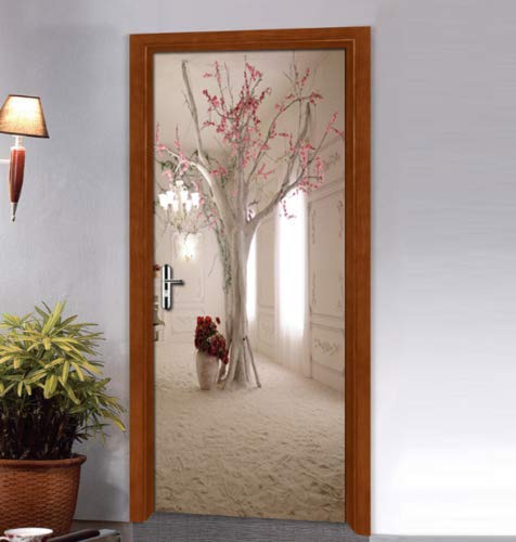 FLFK 3D Espacio Floral árbol Adhesivo Vinilos Puerta Pegatina Pared Murales para Cocina Sala de Baño Decorativos 77X200cm