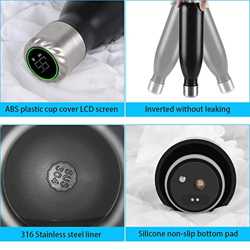 flintronic 500ML Taza de Viaje Pantalla LCD Táctil Inteligente,Termo Taza con Esterilización UV Y Modo Recordatorio,Frasco de Vacío de Acero Inoxidable,Térmica de Doble Pared, con Portavasos y Cepillo