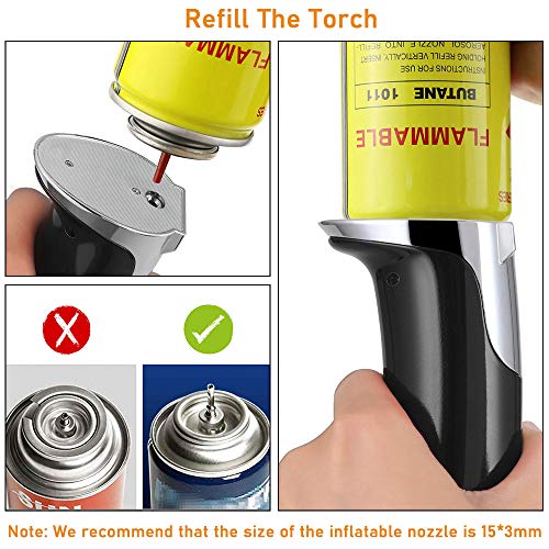 flintronic Antorcha de Cocina, Actualización 2020 Antorcha de Butano Rellenable con Cierre de Seguridad, Llama Ajustable con 2 Cepillos de Silicona para Cocinar, Barbacoa, Pasteles, Soldadura,Negro