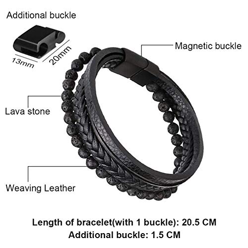 flintronic® Pulsera Hombre, Pulsera de Piedra Natural, Cuero Brazalete Trenzado Cruzada, Pulsera Cuero Trenzado Hombre, Acero Pulsera Trenzada con Cierre Magnética Inoxidable