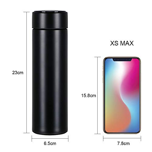 flintronic Taza de Viaje, Termo Taza 500ML Travel Mug, Frasco de Vacío de Acero Inoxidable, Pantalla LCD Táctil Inteligente, Térmica de Doble Pared, Aislado al Vacío, con Portavasos y Cepillo - Negro