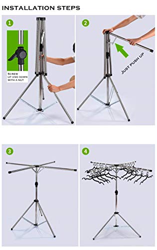 FLM Perchero de Ropa con 4 Barras - Perchero Burro Plegable y Extensible para Colgar Ropa de Acero Inoxidable,Altura Ajustable 140-197 cm
