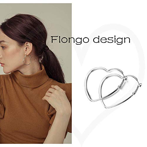 Flongo 35mm Pendientes de mujer de moda de estilo europeo de acero en forma de corazón traspasado