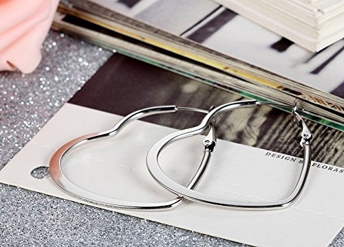Flongo 35mm Pendientes de mujer de moda de estilo europeo de acero en forma de corazón traspasado