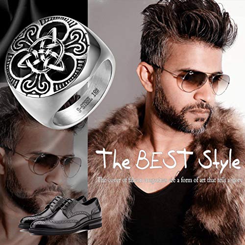 Flongo Anillo de Compromiso para Hombre, Anillo de Sello Grande Celta celtico Anillo de Nudo irlandés, Amuleto Anillo de Acero Inoxidable, Talla 22