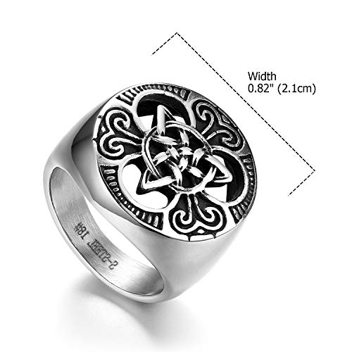 Flongo Anillo de Compromiso para Hombre, Anillo de Sello Grande Celta celtico Anillo de Nudo irlandés, Amuleto Anillo de Acero Inoxidable, Talla 22