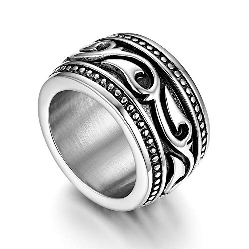 Flongo Anillo de Compromiso para Hombre, Anillo de Sello Grande Celta Celtico Anillo Irlandés Vikingos, Amuleto Anillo de Acero Inoxidable, Talla Grande 30