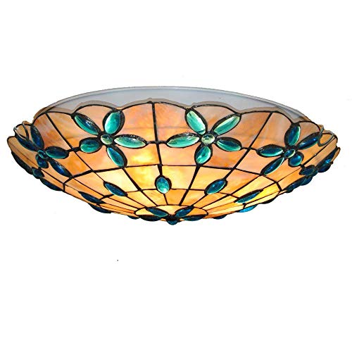 Flor clásica Lámpara de techo, Precioso jardín de estilo europeo Lámparas de arte Tiffany Hechas a mano, rentables y redondeadas, incrustadas, en color, vidrio, restaurante, sala de estar, cafetería d
