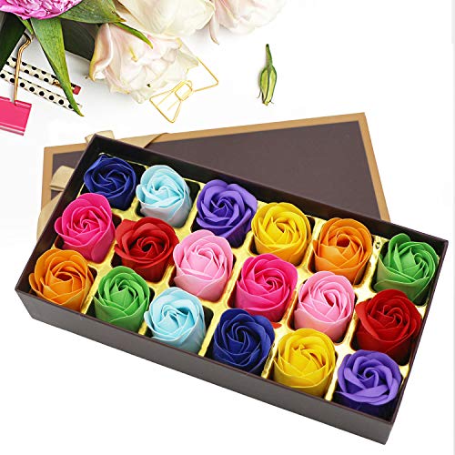 Floral Jabón de Baño Perfumado de Rosa Flores Hechas por la Naturaleza Aceite de Plantas para Navidad Día de San Valentín Día la Madre Día,18 Unids(Colorido)