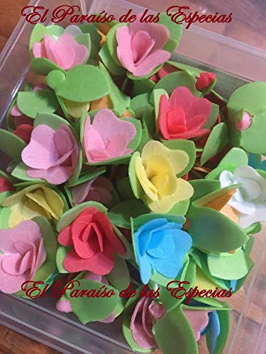 Flores de Oblea Papel de Arroz - Decoraciones Repostería -3 modelos diferentes - 34 flores en total