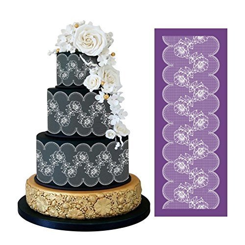 Flores Malla Pastel Plantillas,Silicona Encaje Tapete Molde de Fondant Frontera Moldes Horneado Alfombrilla para Tarta Nupcial Pastelería Pasta Azúcar Arcilla Decoración Herramientas Fuente Horno - #4
