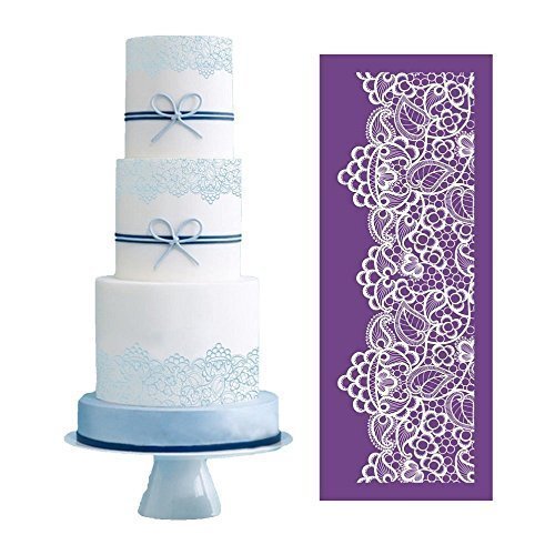 Flores Malla Pastel Plantillas,Silicona Encaje Tapete Molde de Fondant Frontera Moldes Horneado Alfombrilla para Tarta Nupcial Pastelería Pasta Azúcar Arcilla Decoración Herramientas Fuente Horno - #1