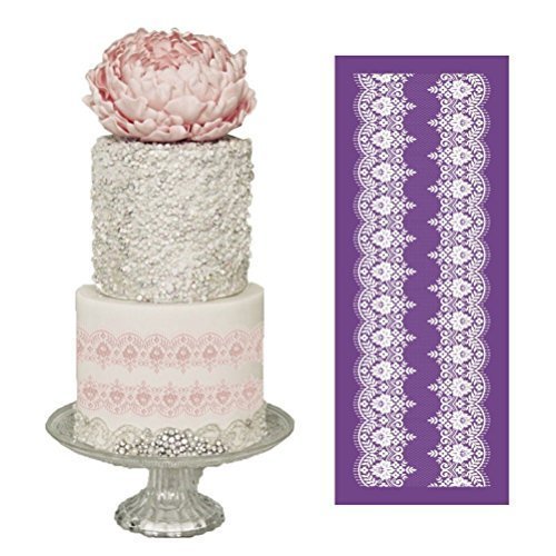 Flores Malla Pastel Plantillas,Silicona Encaje Tapete Molde de Fondant Frontera Moldes Horneado Alfombrilla para Tarta Nupcial Pastelería Pasta Azúcar Arcilla Decoración Herramientas Fuente Horno - #8