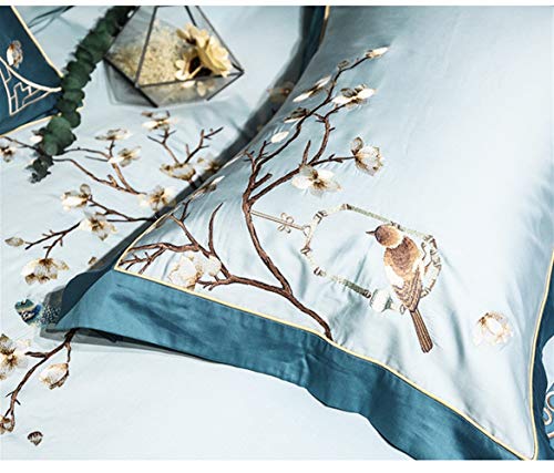 FlowersER Nuevo Bordado Chino de Cuatro Piezas de Flores y pájaros 60 Funda de edredón de satén de algodón de Fibra Larga Ropa de Cama de algodón Transpirable