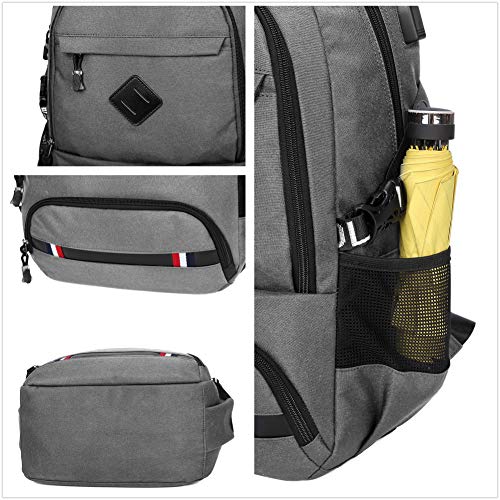 Flybiz Mochila para Portátil Hombre Impermeable 15.6 Pulgadas, Resistente al Agua Mochila con Puerto de USB para Ordenador, Trabajo Ordenador Viaje Negocio Multifuncional Daypacks (Estilo 1-Gris)