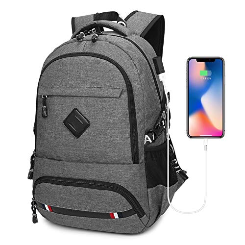 Flybiz Mochila para Portátil Hombre Impermeable 15.6 Pulgadas, Resistente al Agua Mochila con Puerto de USB para Ordenador, Trabajo Ordenador Viaje Negocio Multifuncional Daypacks (Estilo 1-Gris)