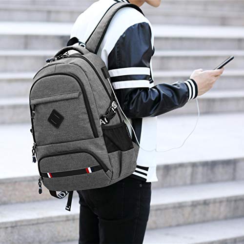 Flybiz Mochila para Portátil Hombre Impermeable 15.6 Pulgadas, Resistente al Agua Mochila con Puerto de USB para Ordenador, Trabajo Ordenador Viaje Negocio Multifuncional Daypacks (Estilo 1-Gris)