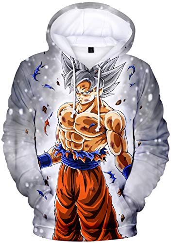 FLYCHEN Sudadera con Capucha para Niños Impreso en 3D Arte Figura de Dragon Ball Cartón Goku Son Animado Joven Pullover - 1 Sombreros de Plata 0212 - M