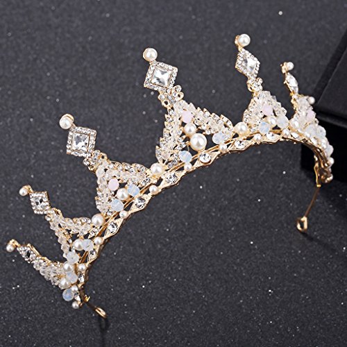 FlYHIGH Crystal Bride Crown Queen Princess Boda Tiara Oro Plata Cabello Joyas Mujeres