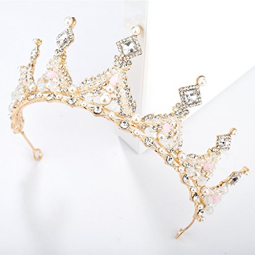 FlYHIGH Crystal Bride Crown Queen Princess Boda Tiara Oro Plata Cabello Joyas Mujeres