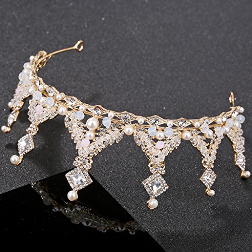 FlYHIGH Crystal Bride Crown Queen Princess Boda Tiara Oro Plata Cabello Joyas Mujeres