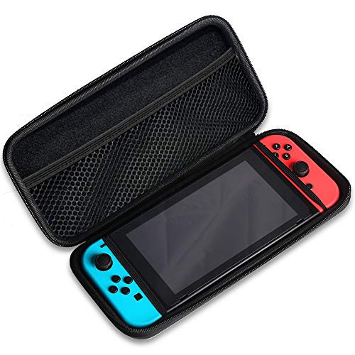 Flysee Kit de Accesorios 13 en 1 Funda de Transporte para Nintendo Switch Protector de Pantalla, Auriculares, Funda para 24 tarjetas de juego, 4 Tapas Empuñadura de Pulgar, 2 cubierta Joy-Con, Negro