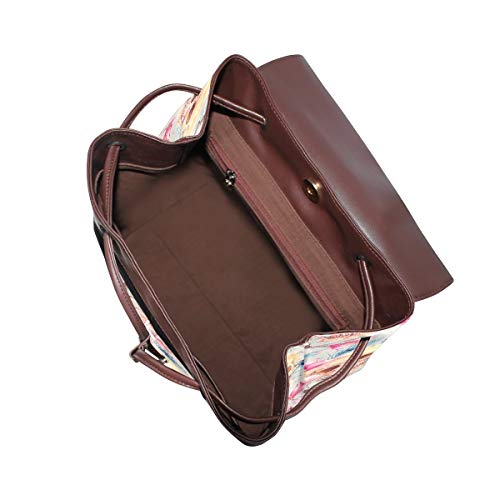 Flyup Vintage Watercolor Skull and Pink Flowers Magnolia PU Leather Backpack Photo Custom Shoulder Bag School College Book Bag Casual Daypacks Diaper Bag for Women and Girl Mochila de cuero para muje