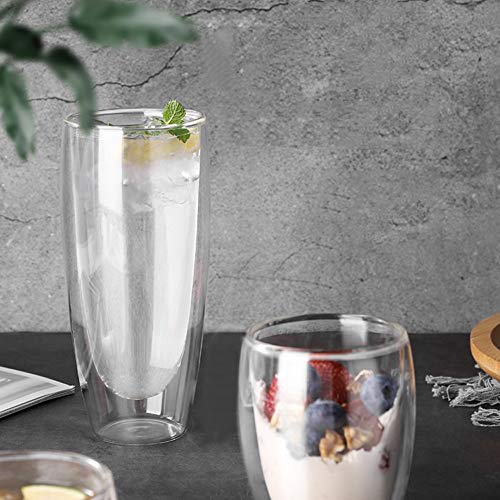 FLZTCEG El Jugo Transparente de Doble Vidrio Aislante Taza del Agua de Taza de Leche de té frío Taza de la Bebida de Hielo Taza de café Taza de Leche sin Tapa for el café Capuchino té Helado Caliente