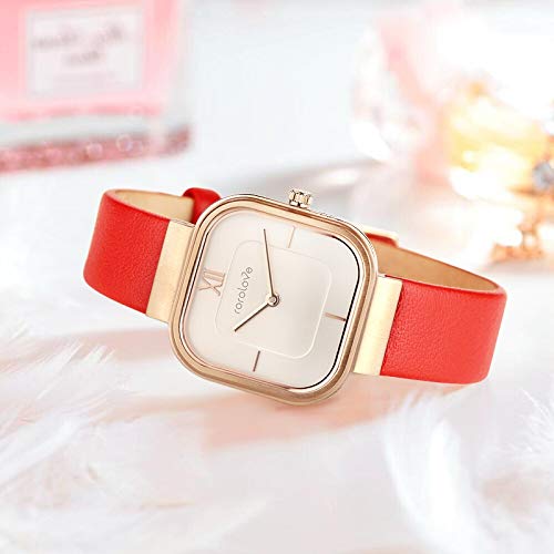 FNCUR Dial Reloj del Cuadrado Hembra Swiss Azúcar, Correa De Cuero Simple, Placa Blanca Cuarzo De Las Señoras del Reloj, De Oro Rosa Placa Blanca Gris, Rojo (Color : Red)