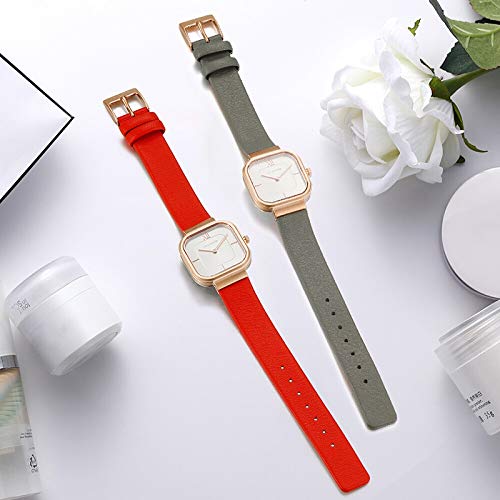 FNCUR Dial Reloj del Cuadrado Hembra Swiss Azúcar, Correa De Cuero Simple, Placa Blanca Cuarzo De Las Señoras del Reloj, De Oro Rosa Placa Blanca Gris, Rojo (Color : Red)