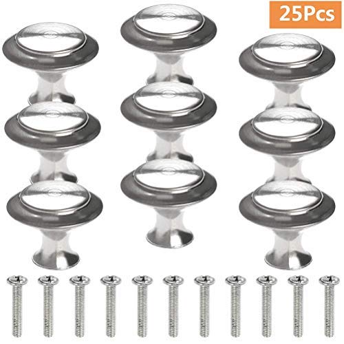 FOCCTS 25pcs Pomos de acero Inoxidable con Tornillos M4*35mm para Alacena Baño Cocina Gabinetes Muebles Cajón de la Oficina Puertas de Ducha