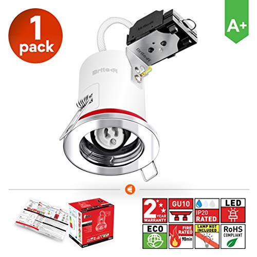 Foco LED empotrable GU10 resistente al fuego cromado pulido, Brite-R, chapa de acero IP20, compatible con halógeno, con certificación CE, fácil instalación, bombilla no incluida.