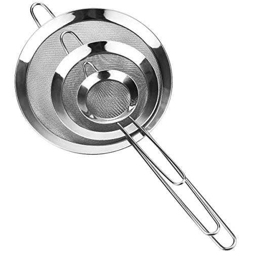 Fodlon Juego de 3 Malla Fina Cocina Colador Profesional 8/14/20 cm Harina Tamiz, Espumadera para Freír Alimentos,Pastas Espaguetis y Fideos