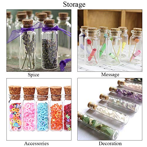 FOGAWA 48Pcs Mini Botellas de Vidrio 20ML Mini Botes de Cristal con Tapón de Corcho Botella para Boda Decoraciones Favores DIY Mensajes con 48 Tornillos 3 Embudos 30M Cuerda de Cáñamo