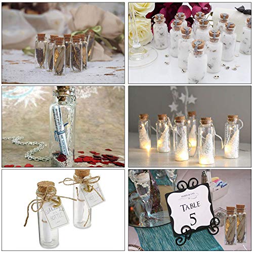 FOGAWA 48Pcs Mini Botellas de Vidrio 20ML Mini Botes de Cristal con Tapón de Corcho Botella para Boda Decoraciones Favores DIY Mensajes con 48 Tornillos 3 Embudos 30M Cuerda de Cáñamo