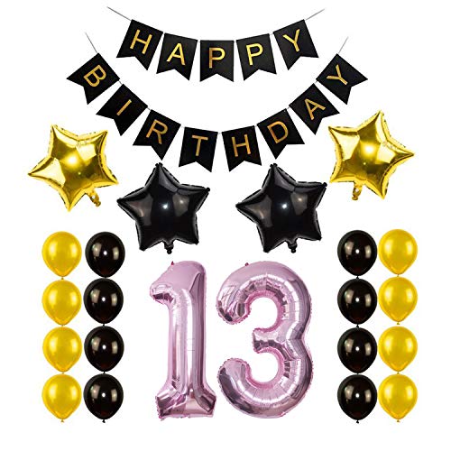 Foil Globos Numeros Gigantes 13 Rosa Globos de Cumpleãnos 13 Grande Globos Número 13 para Decoraciones Cumpleãnos Fiestas Boda Aniversario Hinchable (13)