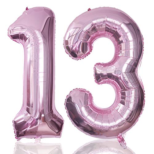 Foil Globos Numeros Gigantes 13 Rosa Globos de Cumpleãnos 13 Grande Globos Número 13 para Decoraciones Cumpleãnos Fiestas Boda Aniversario Hinchable (13)