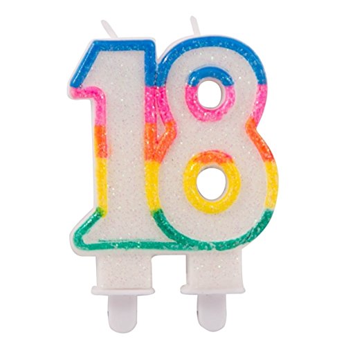Folat 22891 18 cumpleaños brillo velas con 2 soportes, colores múltiples