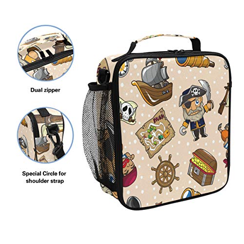 Folpply - Bolsa de almuerzo con brújula de pirata y diseño de dibujos animados retro con cierre aislante