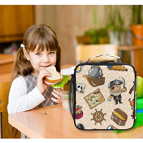 Folpply - Bolsa de almuerzo con brújula de pirata y diseño de dibujos animados retro con cierre aislante