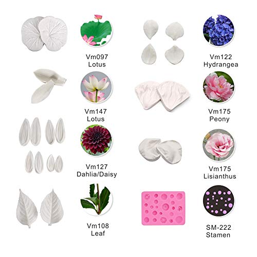 Fondant Flower Making Tools Molde para venas de flores Cortadores de hojas Almohadillas de esponja Herramientas de modelado Brochas