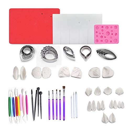 Fondant Flower Making Tools Molde para venas de flores Cortadores de hojas Almohadillas de esponja Herramientas de modelado Brochas