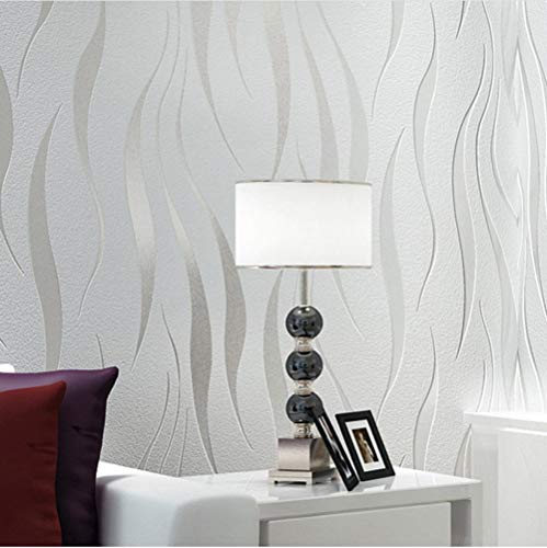 Fondo blanco Moderno Ola de plata Algas Rayas Papel pintado geométrico 3D Rollo para dormitorio Sala de estar Decoración del hogar Alivio TV Sofá Fondo（10m）