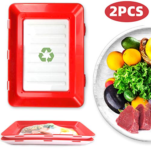 Food preservation tray，Bandeja comida， el producto puede usarse para conservar queso, jamón, pizza, puede mantener los alimentos frescos y ahorrar espacio en el refrigerador. (2pcs)