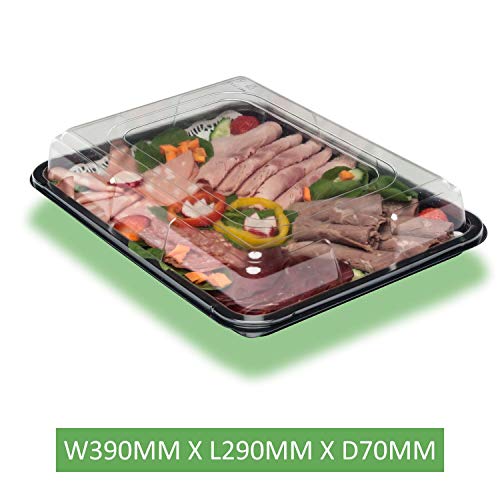 Foodpacks Online Bandeja rectangular para comida con tapa transparente (39 x 29 cm)
