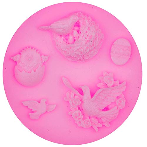 FOOJO Nido de pájaro Paloma de la Paz con Flor Huevos de pájaro Molde de Silicona para Fondant Pastelería para Hornear