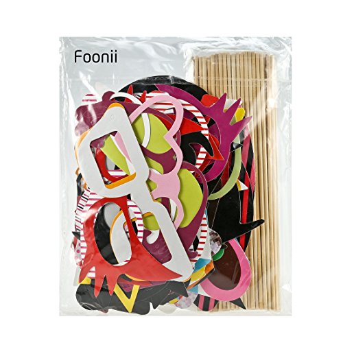 Foonii - 76 Palitos Manualidades, con Formas de Gafas, Bigote, Labios, Pajarita, Sombrero; para Fotos de Bodas, navidades, cumpleaños, Otras Fiestas