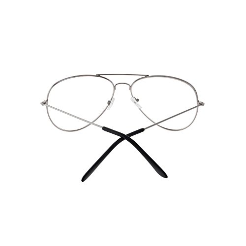 forepin Montura Gafas de Aviador para Unisex Hombre y Mujer con Montura de Metal-Acero Fino Retro Vintage Lente Transparente Visión Clara (Plata)+ Embalaje