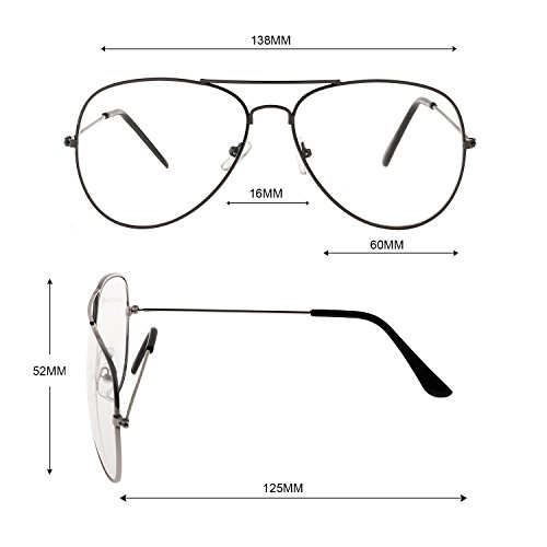 forepin Montura Gafas de Aviador para Unisex Hombre y Mujer con Montura de Metal-Acero Fino Retro Vintage Lente Transparente Visión Clara (Plata)+ Embalaje
